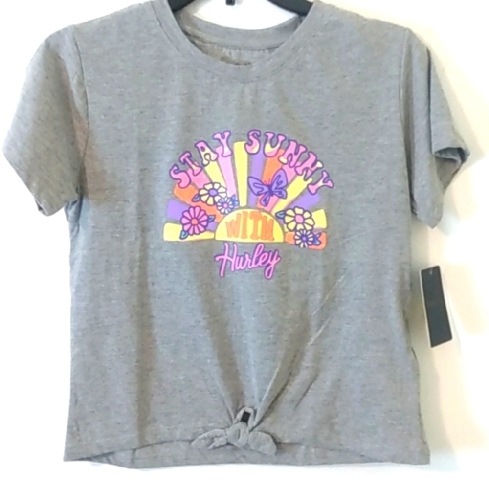 HURLEY GIRLS GRAY GRAPH TEE SHIRT SIZE LARGE NWT